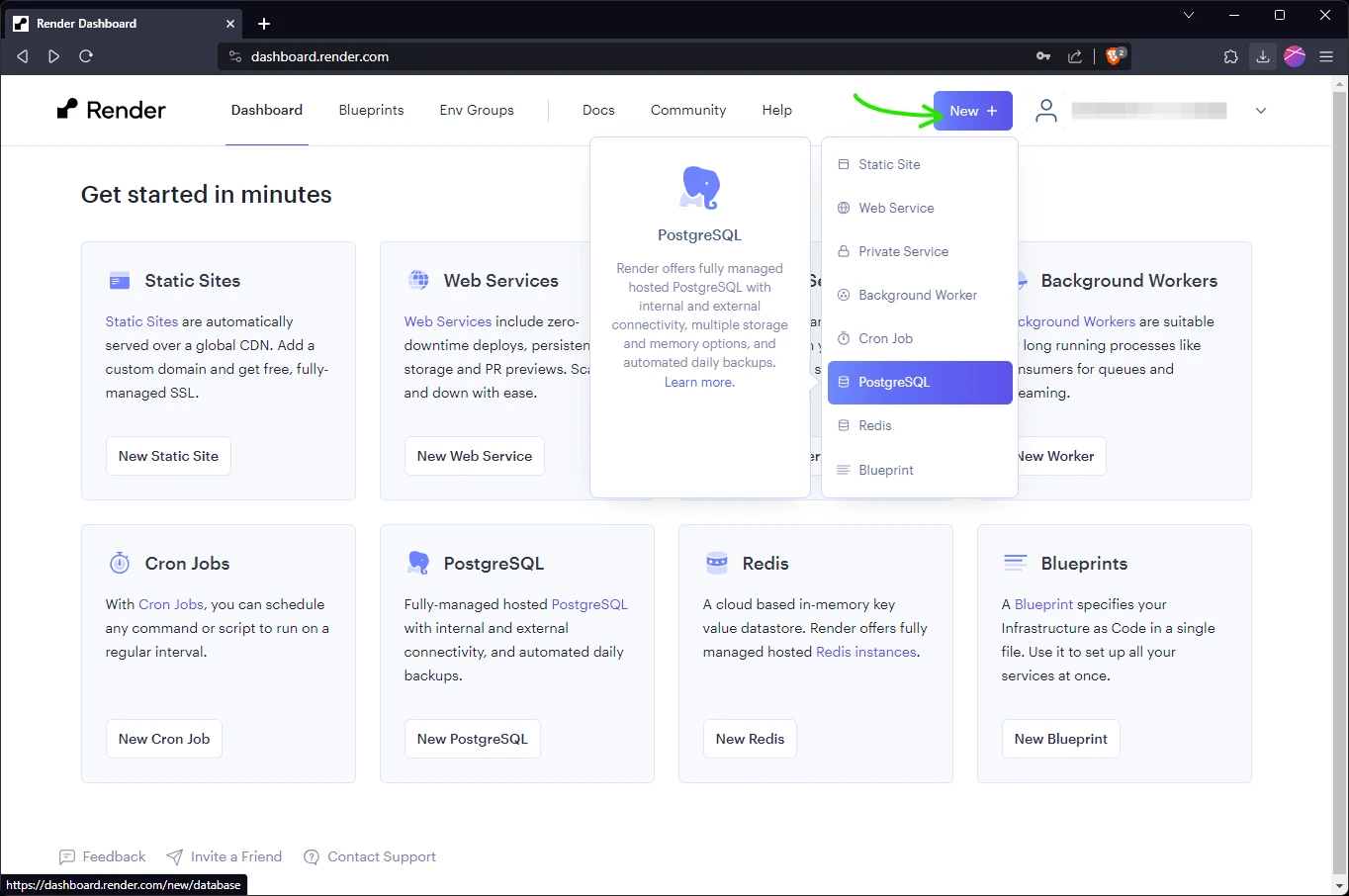 Create a new PostgreSQL database